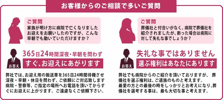 葬儀の受付・ご相談でよくある質問